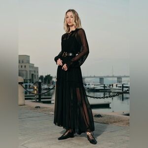 Elegant Black Sheer Maxi Dress belt not included